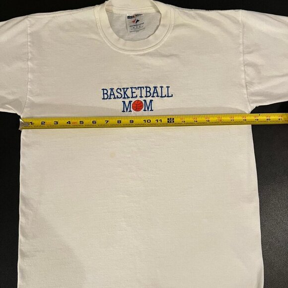 90s Vintage Jerzees Basketball Mom Tee Women’s M Cream Blue Embroidered Retro - Picture 5 of 7